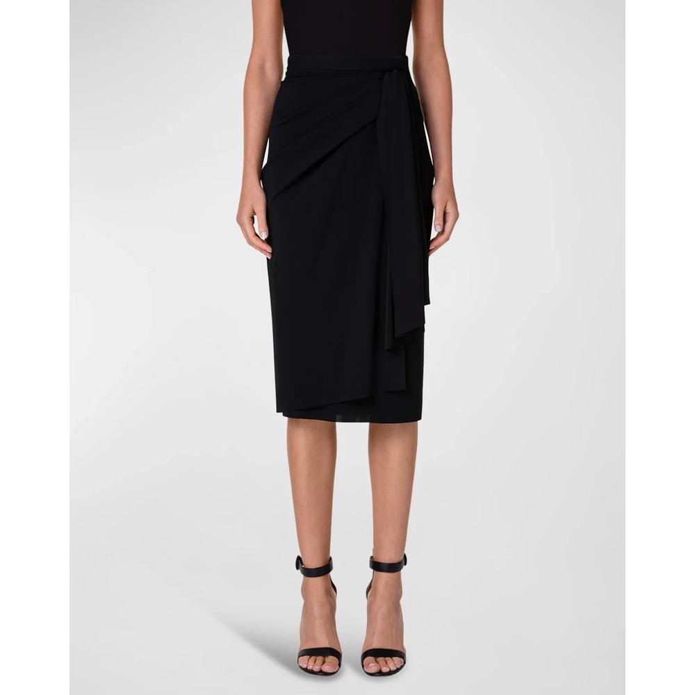 AKRIS 100 YEARS Women's 8 NEW $1290 Black Midi Skirt Faux Wrap Draped